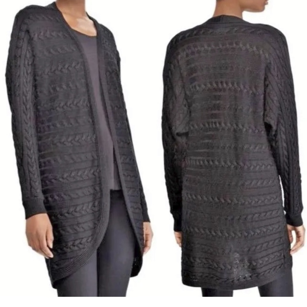 Lauren‎ Ralph Lauren Black Cable Knit Open Cardigan rounded hem Sweater Size XL